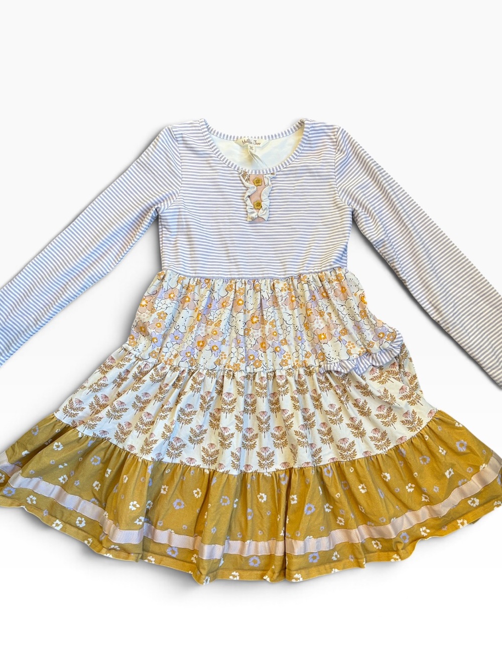 Matilda Jane Floral Long-Sleeve Dress Girl’s 10 White/Mustard Tiered